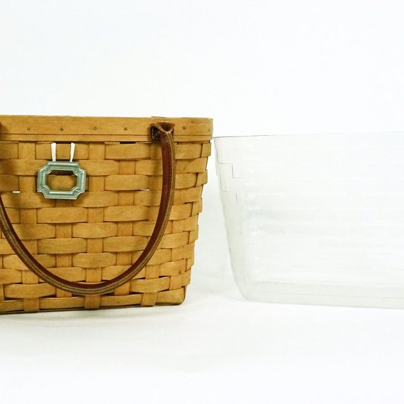 Longaberger Boardwalk Medium Woven Basket 40207 Tote Protector Pewter Charm - Picture 4 of 9